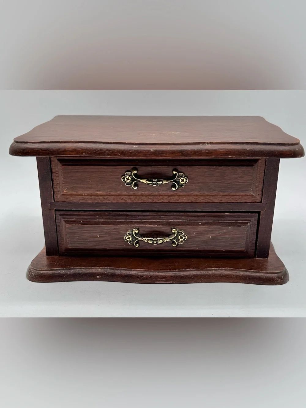 Vintage Wooden Jewelry Box 2 Drawers Ring Organizer 7.5